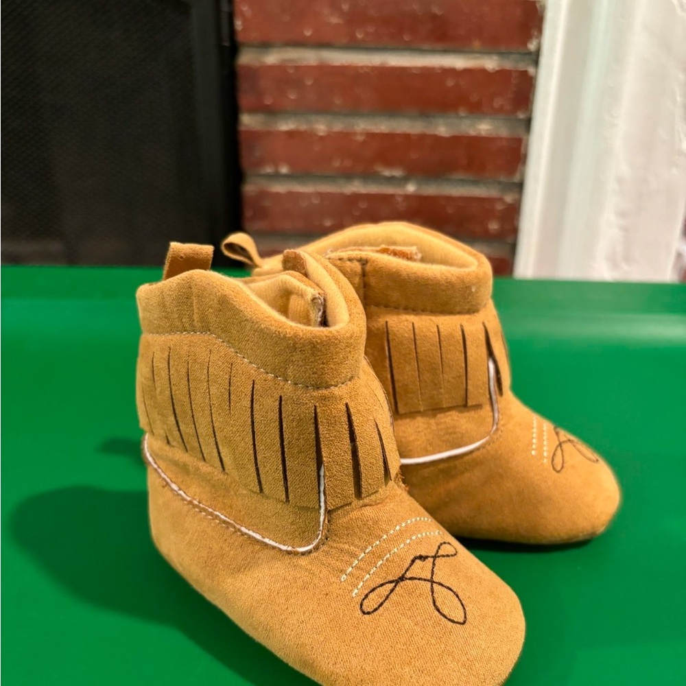 Tan Ankle High Boots with Fringe and Soft Sole